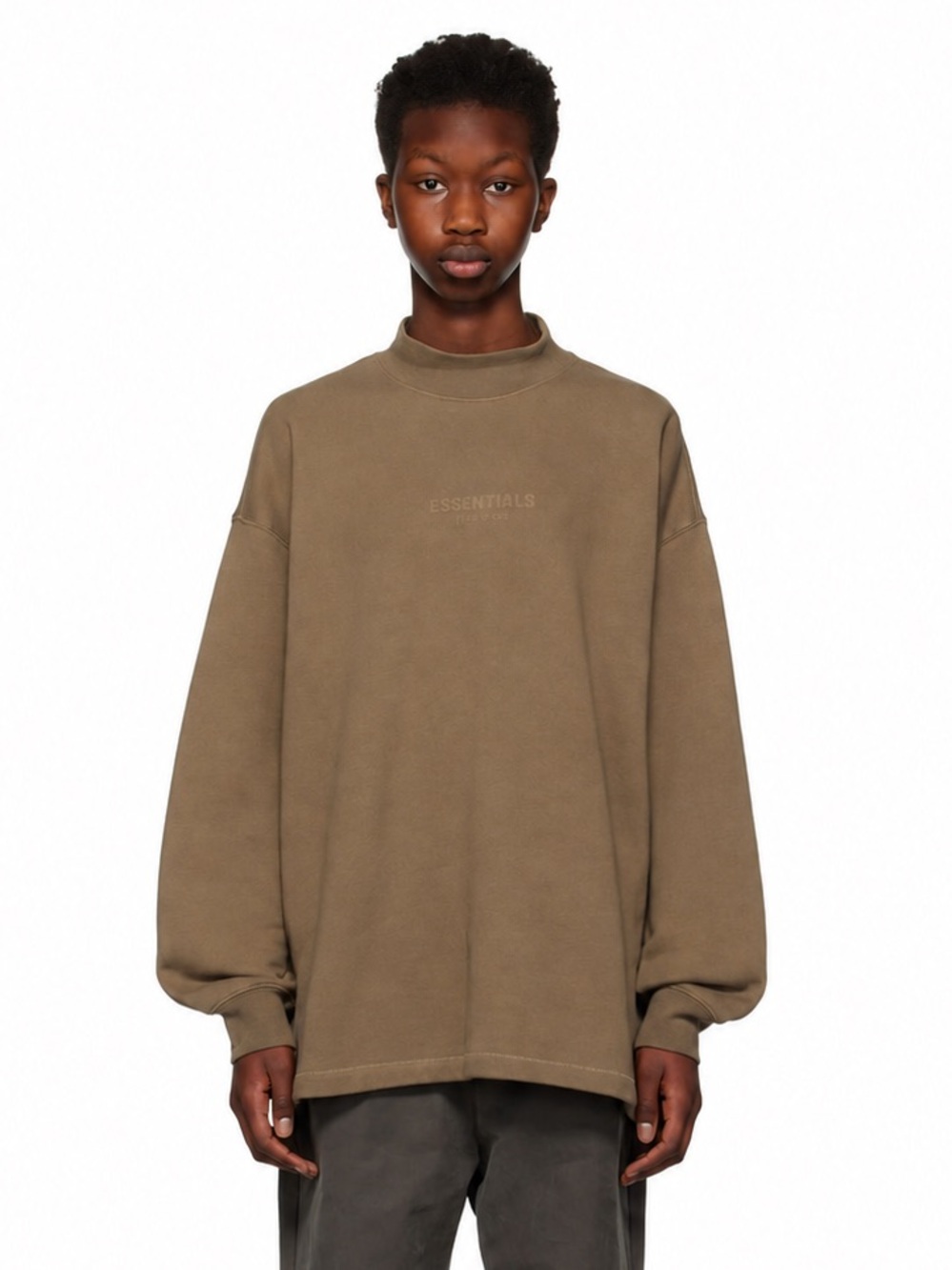 Fear of God Essentials Relaxed Mock Neck Sweatshirt Unisex Adult XXS Wood Brown